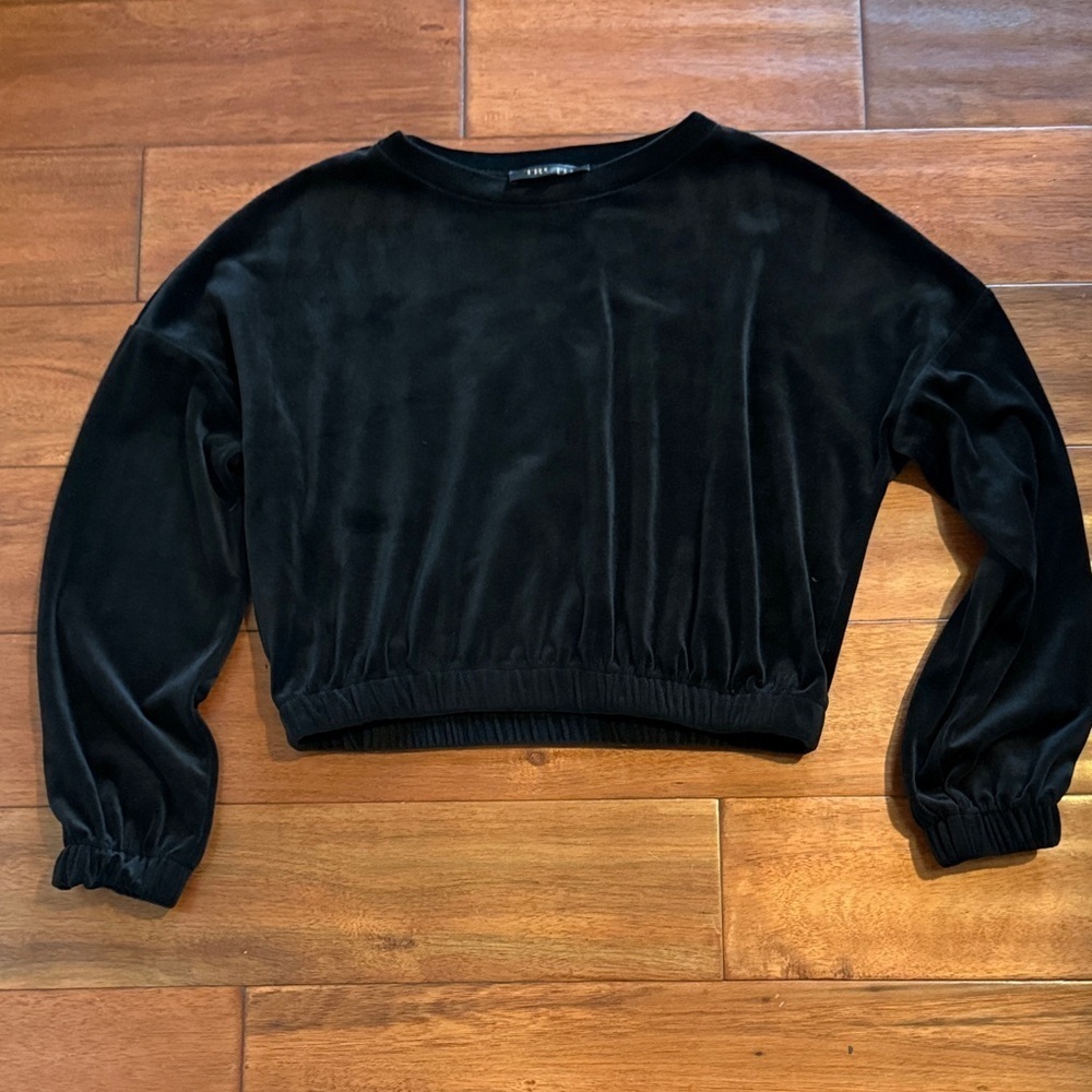 Truth By Republic Black Velvet Sweatshirt Elastic waist band Size XS